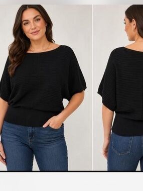 Tahari Black Ribbed Boatneck Dolman sleeve Sweater